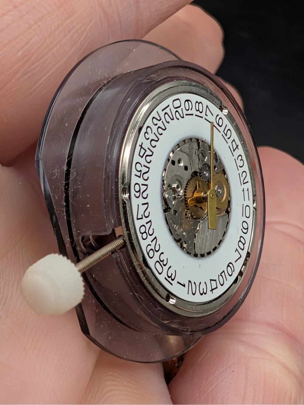 Vintage Quartz Watch Movement with Date Wheel Stem Hands Repair Untested
